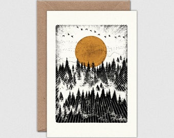 FOREST VIEW Note Card with Envelope: Golden Sunrise, Wilderness A6 Size (105 x 148mm)