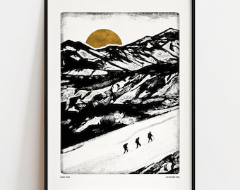 MAKING TRACKS Digital Art Print: Ski Hiking Walking Mountains Poster A4, A3, A2, A1