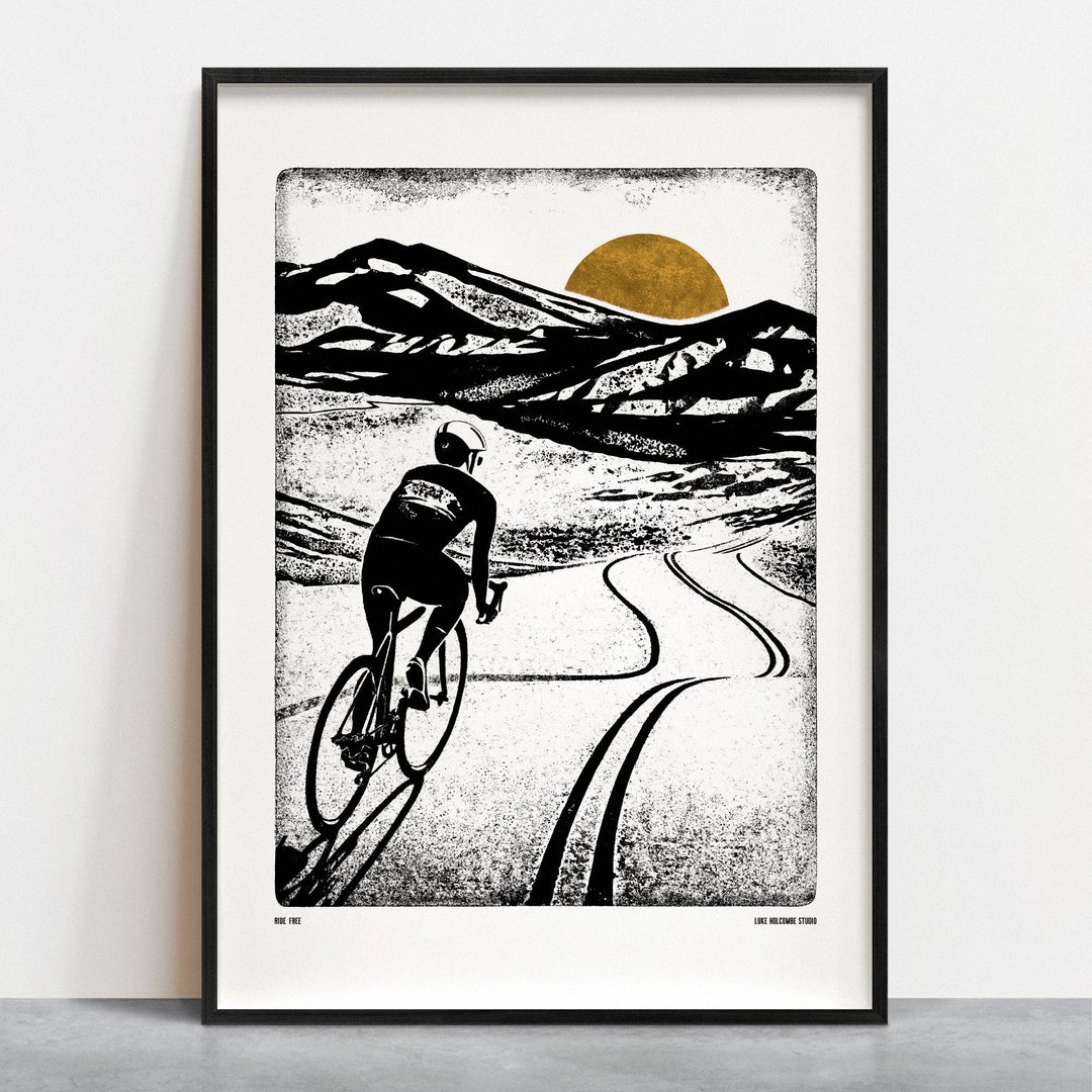 RIDE FREE Art Print: Road Cycling, Mountain Landscape Poster A4, A3, A2 ...