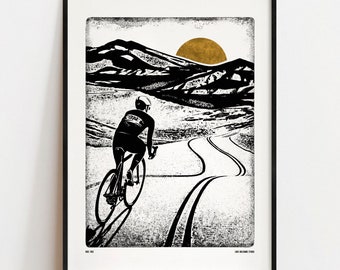 RIDE FREE Digital Art Print: Road Cycling, Mountain Landscape Poster A4, A3, A2, A1