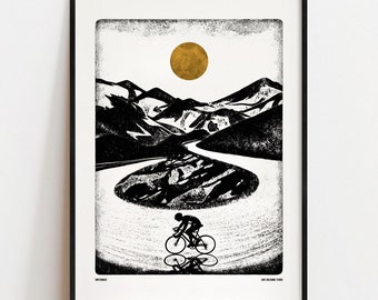 SWITCHBACK Digital Art Print: Road Cycling, Mountain Landscape Poster A4, A3, A2, A1