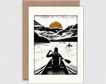 BEYOND THE SHORE Note Card with Envelope: Landscape, Canoe, Kayak, Watersports, Boat, A6 Size (105 x 148mm)