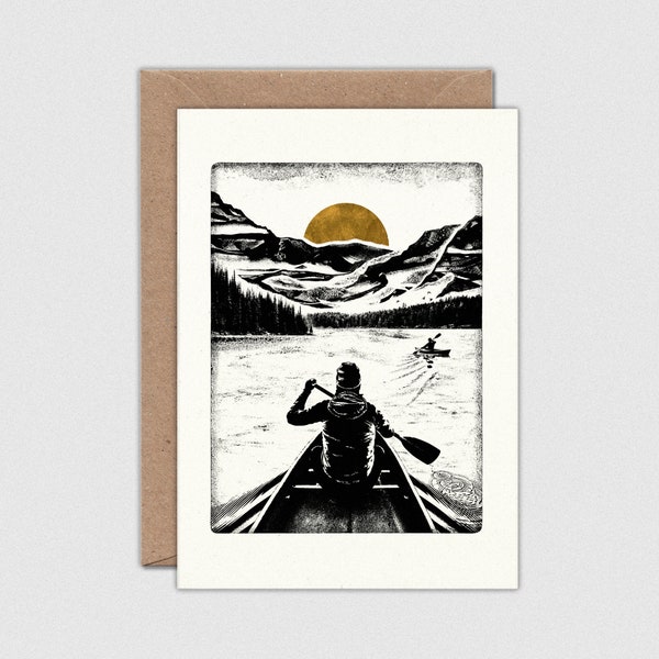 BEYOND THE SHORE Note Card with Envelope: Landscape, Canoe, Kayak, Watersports, Boat, A6 Size (105 x 148mm)