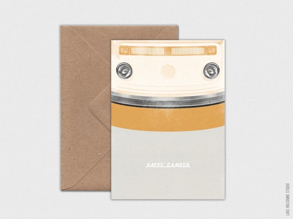 Happy Camper No.1, Individual Card with Envelope (Black or Orange Option): A6 Size (105 x 148mm)