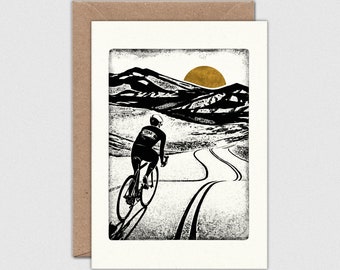 RIDE FREE Note Card with Envelope: Road Cycling Mountain Landscape, A6 Size (105 x 148mm)