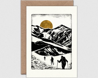 NEW FRONTIERS Note Card with Envelope: Winter Hike Skiing Mountains, A6 Size (105 x 148mm)