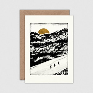 MAKING TRACKS Note Card with Envelope: Skiing Hiking Mountain Landscape A6 Size (105 x 148mm)