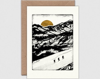 MAKING TRACKS Note Card with Envelope: Skiing Hiking Mountain Landscape A6 Size (105 x 148mm)