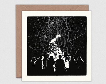 FIRESIDE STORIES Note Card with Envelope: Campfire Camping Friends Bonfire, Square 135mm