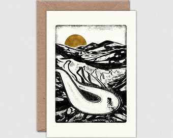 MOUNTAIN HIGH Note Card with Envelope: Road Cycling Mountain Landscape, A6 Size (105 x 148mm)