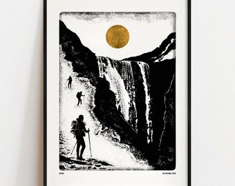 CASCADE Digital Art Print: Wilderness Waterfall Hiking Poster A4, A3, A2, A1