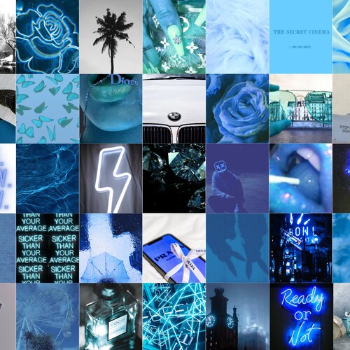 Blue Neon Wall Collage Kit Digital Download 50 Pack Photo - Etsy