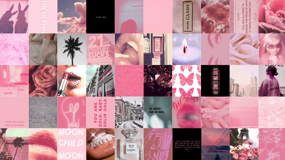 Pink Black Wall Collage Kit Aesthetic Physical Photos 50 Etsy India