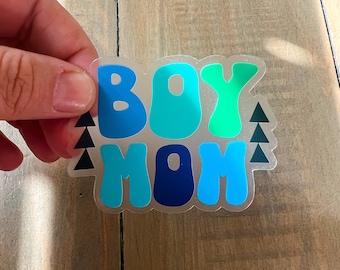 Boy Mom Clear Weatherproof Sticker: Laptop, Water Bottle Decal