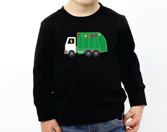 Custom Garbage Truck Birthday Shirt – Personalized Kids Long Sleeve Tee – Trash Truck Birthday Outfit – Toddler & Youth Birthday Shirt