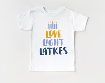 Love Light & Latkes Hannukah Toddler/Baby Tshirt, Hanukkah shirt, baby's first hanukkah, cute chanukah shirt, toddler jewish shirt