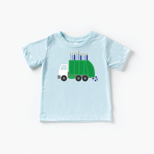 Menorah Trash Truck Kleinkind/Baby Tshirt, Chanukka-Shirt, Babys erstes Chanukka, süßes Chanukka-Shirt, Kleinkind jüdisches Shirt, Müllwagen