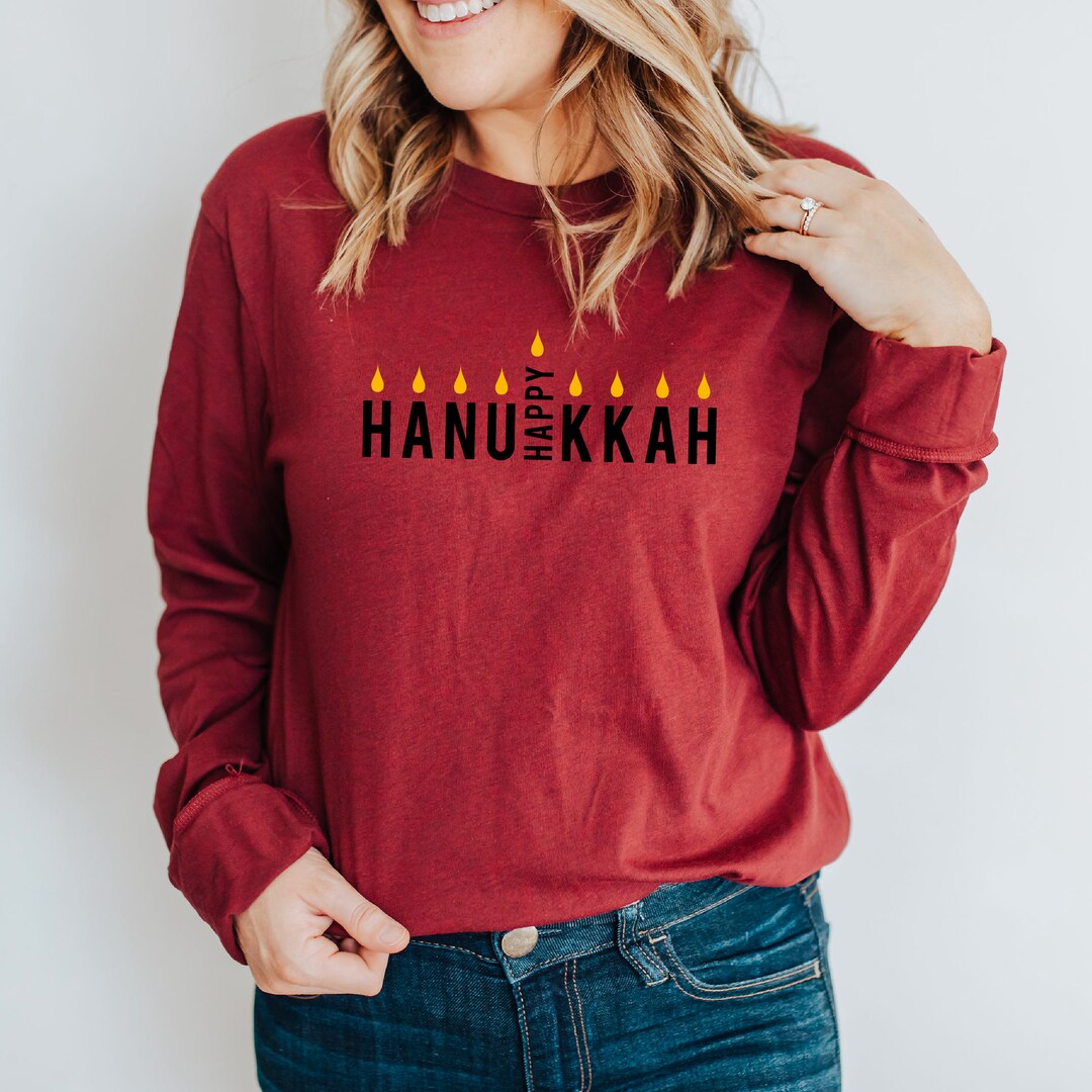 Happy Hanukkah Menorah Long Sleeve Tshirt, Jewish Long Sleeve, Jewish, Happy Hanukkah,jewish