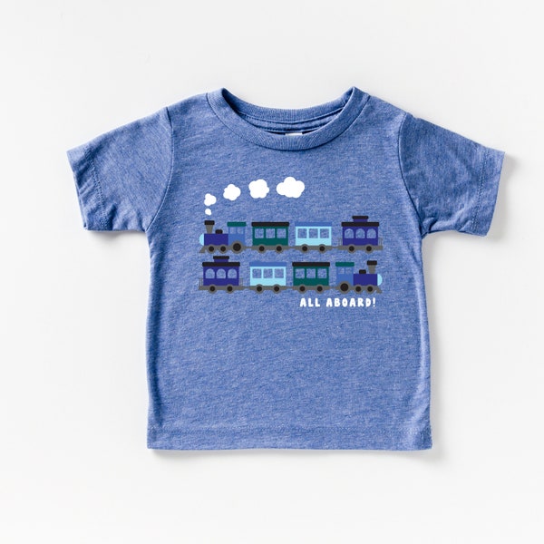 T-shirt de train fantaisiste pour enfants, t-shirt pour enfants Train, tous à bord, choo choo, chugga, chemise de véhicule pour enfants, train pour tout-petits, chemise d'anniversaire