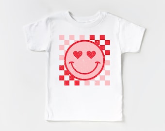 Valentine Smile Face Shirt for Kids – Heart Eyes Smiley Tee – Trendy Kids Valentine Shirt – Toddler & Youth Graphic Tee – Cute Love Shirt