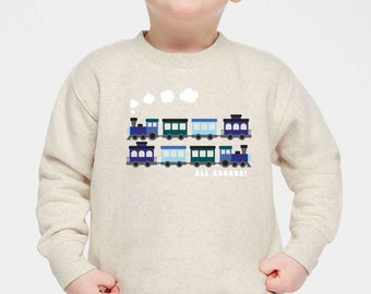 Train Toddler Sweatshirt, all aboard, choo choo, chugga, kids vehicle shirt, toddler train, baby train, birthday sweatshirt