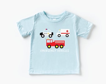 Emergency Vehicle Toddler T-Shirt, Fire Truck, Ambulance, Police Car