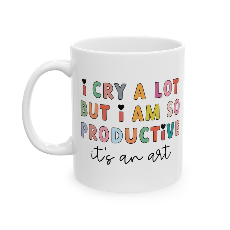 I cry a lot but I am so productive mug, black heart, ttpd, gift, colorful mug zdjęcie 2