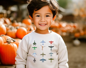Flugzeug Collage Kinder Sweatshirt • Jungen Mädchen Luftfahrt Rundhals • Flugzeug Liebhaber Kleinkind Pullover Geschenk