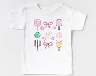 Kids Pickleball Shirt – Girly Watercolor Paddle T-Shirt for Girls, Cute Youth Pickleball Tee, Pink Green Sports Shirt