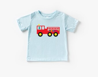 T-shirt anniversaire personnalisé camion de pompier pour tout-petit