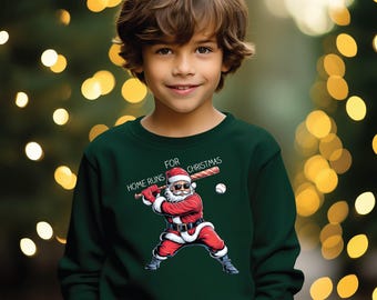 Youth Baseball Christmas Sweatshirt | Santa Home Runs Crewneck