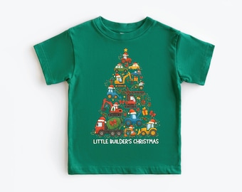 Little Builder’s Christmas Shirt | Kids Construction Truck Christmas Tee | Toddler Boy Holiday Shirt | Excavator & Dump Truck Tee