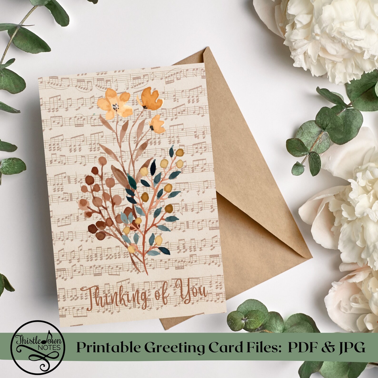 Antique Music Flowers Note Cards 4X6 Set of 4 Instant Download ...