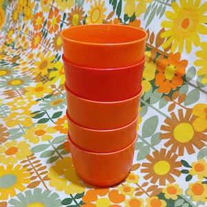 1970's Set of 5 Red and Orange Tupperware Small Stacking Cups