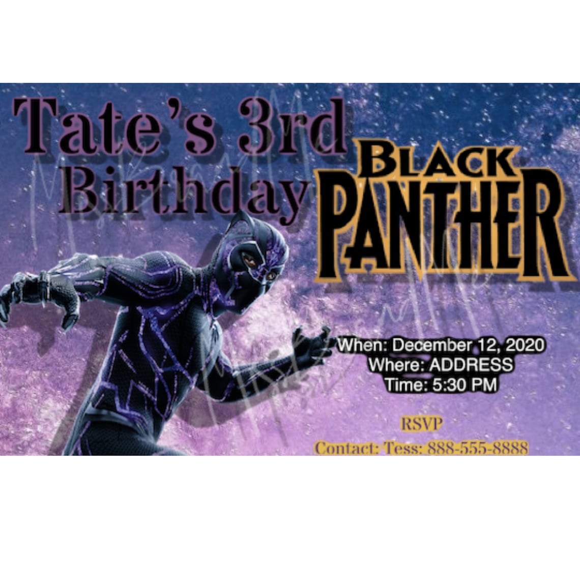 Black Panther Birthday Party Invite, Boys Party Invitation, Birthday ...
