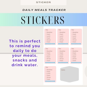 Tägliche Mahlzeiten Tracker Aufkleber, Mahlzeiten Checkliste, Trink Wasser Tracker, Planner Aufkleber, Journal Aufkleber, Notebook Aufkleber, mattes Papier