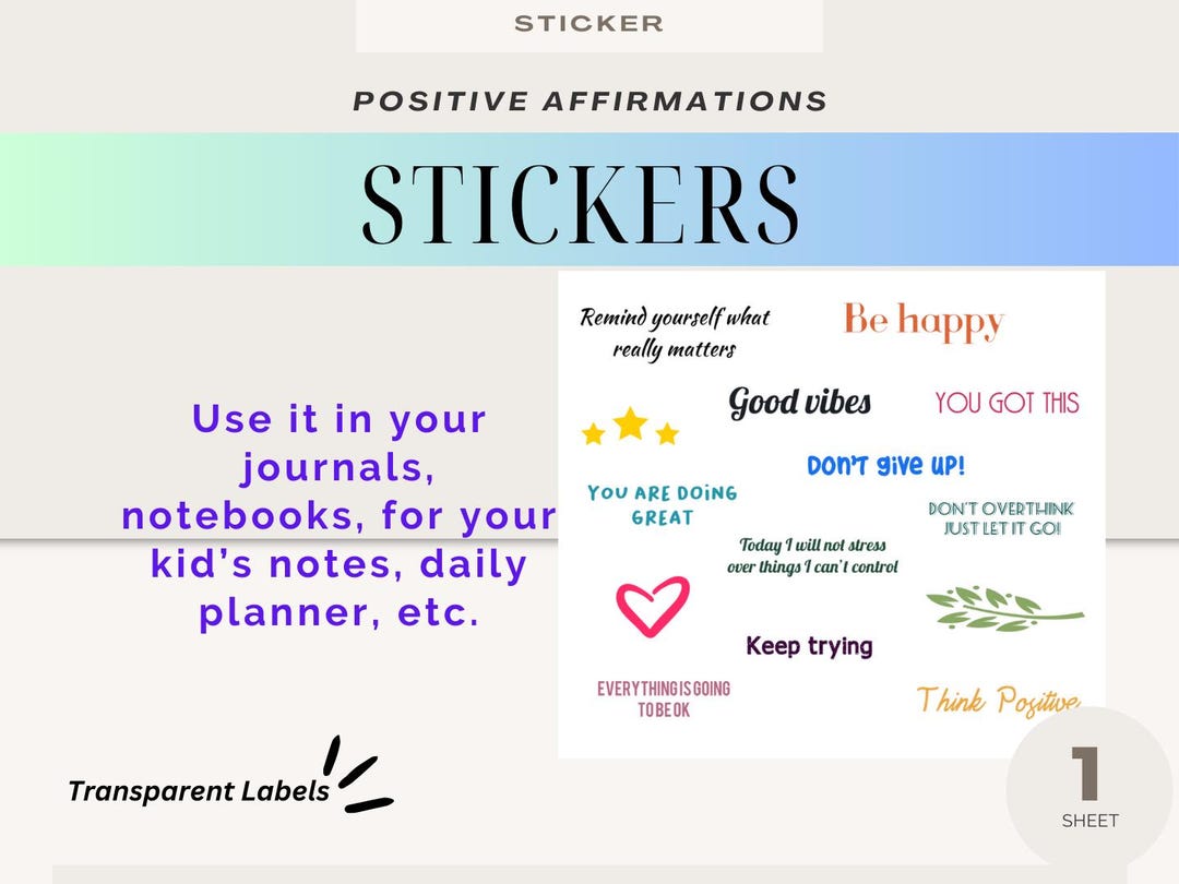 Positive Affirmation Stickers: Transparent Journaling Labels (set of 14 ...