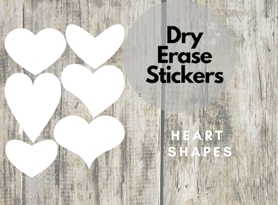 Set of 6 Dry Erase Heart Shaped Sticker Decals Multiple Shapes
