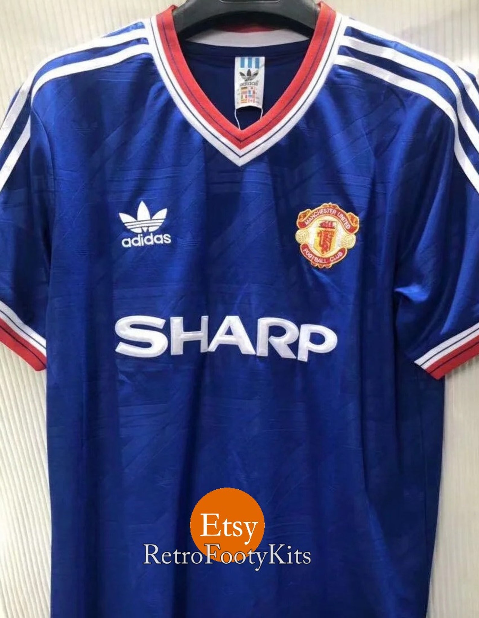 Manchester United Retro Shirt 1986 Away Shirt azul Etsy