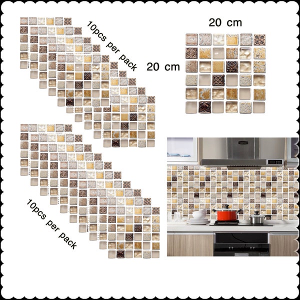Wall panel peel & stick for kitchen/bathroom 20x20cm | 7.87” x 7.87” inches per piece | Wallpaper adhesive | Wall decor