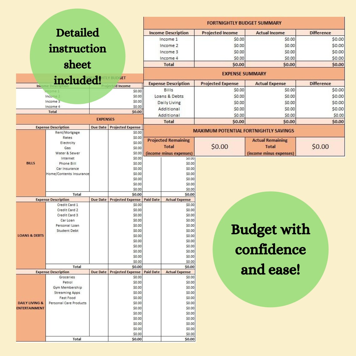Fortnightly Budget Excel Spreadsheet Digital Download | Etsy