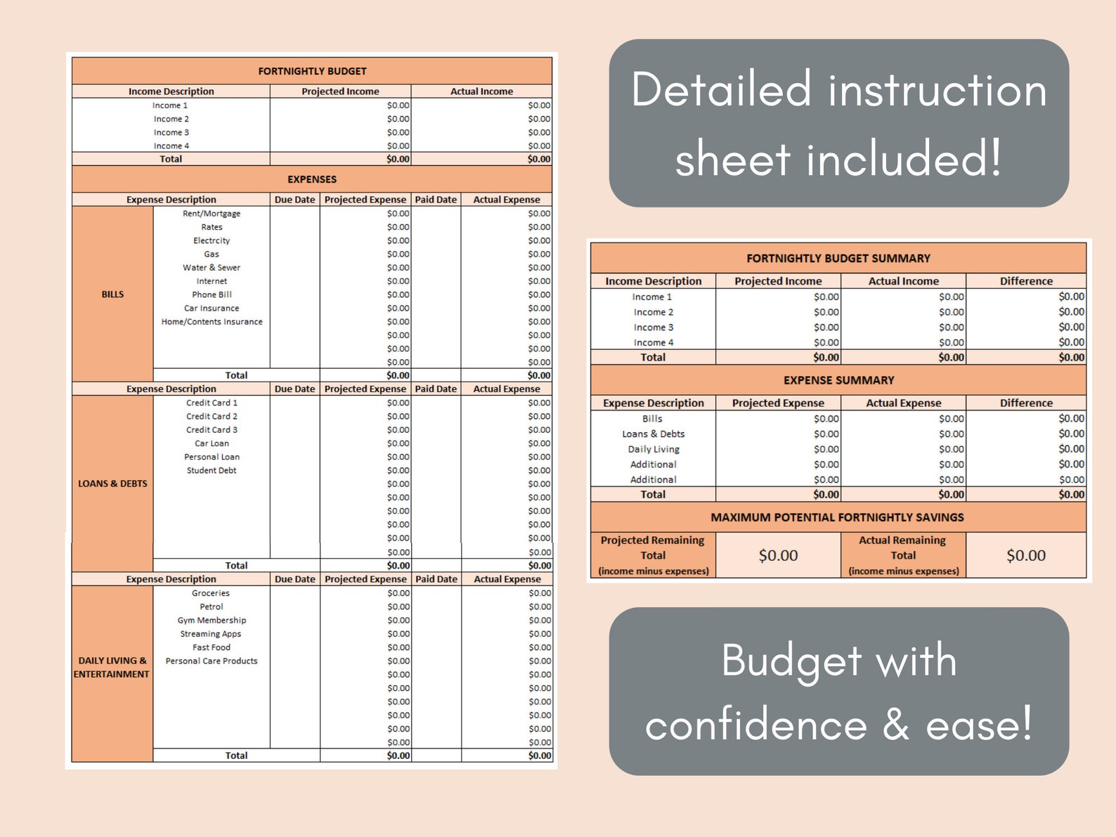 Fortnightly Budget Planner / Personal Budget Template / Etsy
