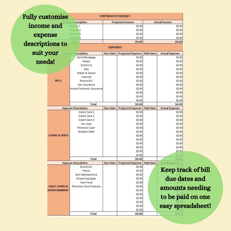 Fortnightly Budget Excel Spreadsheet Digital Download | Etsy