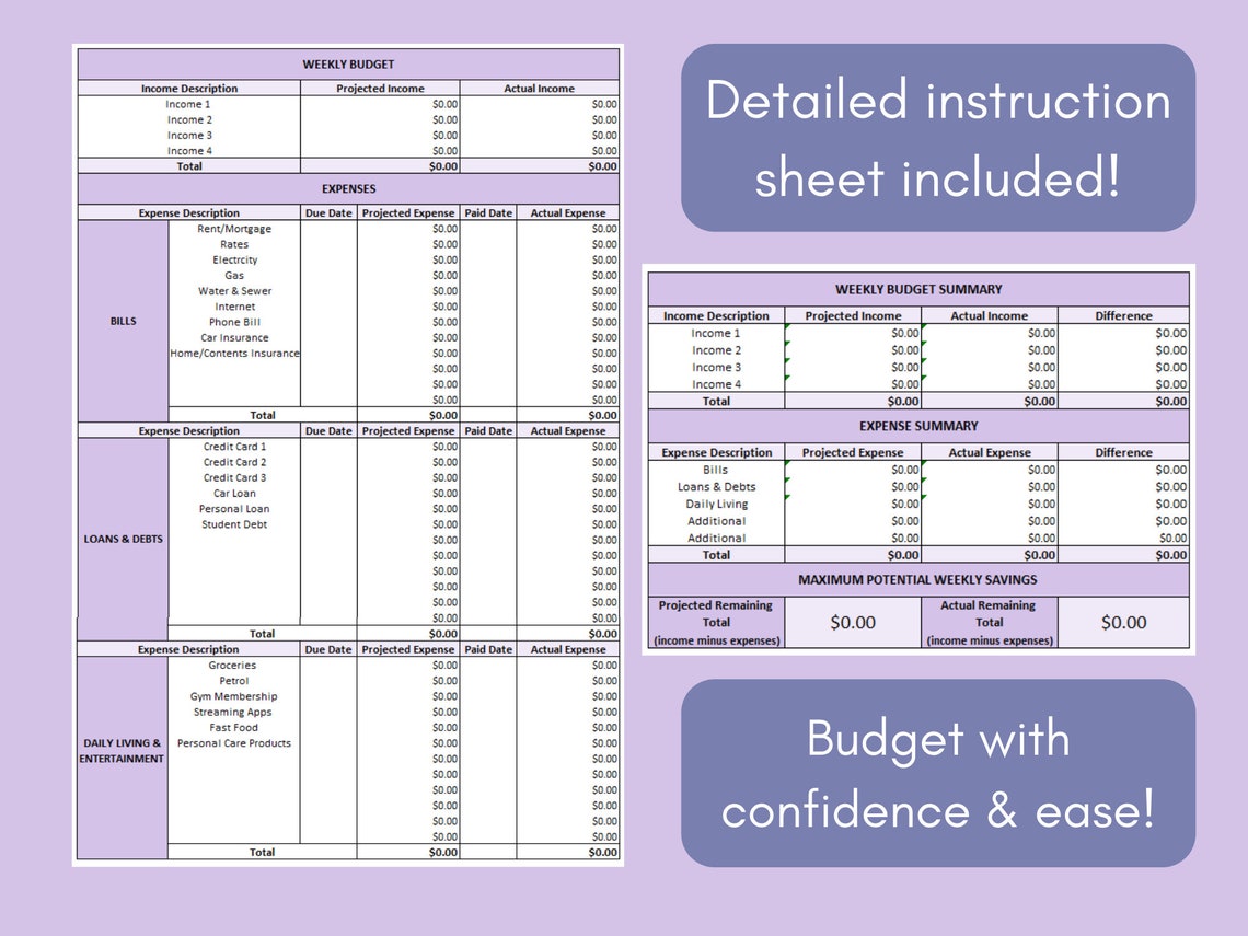 Weekly Budget Template Excel Budget Template Personal Etsy weekly-budget-template-excel-budget-template-personal-etsy