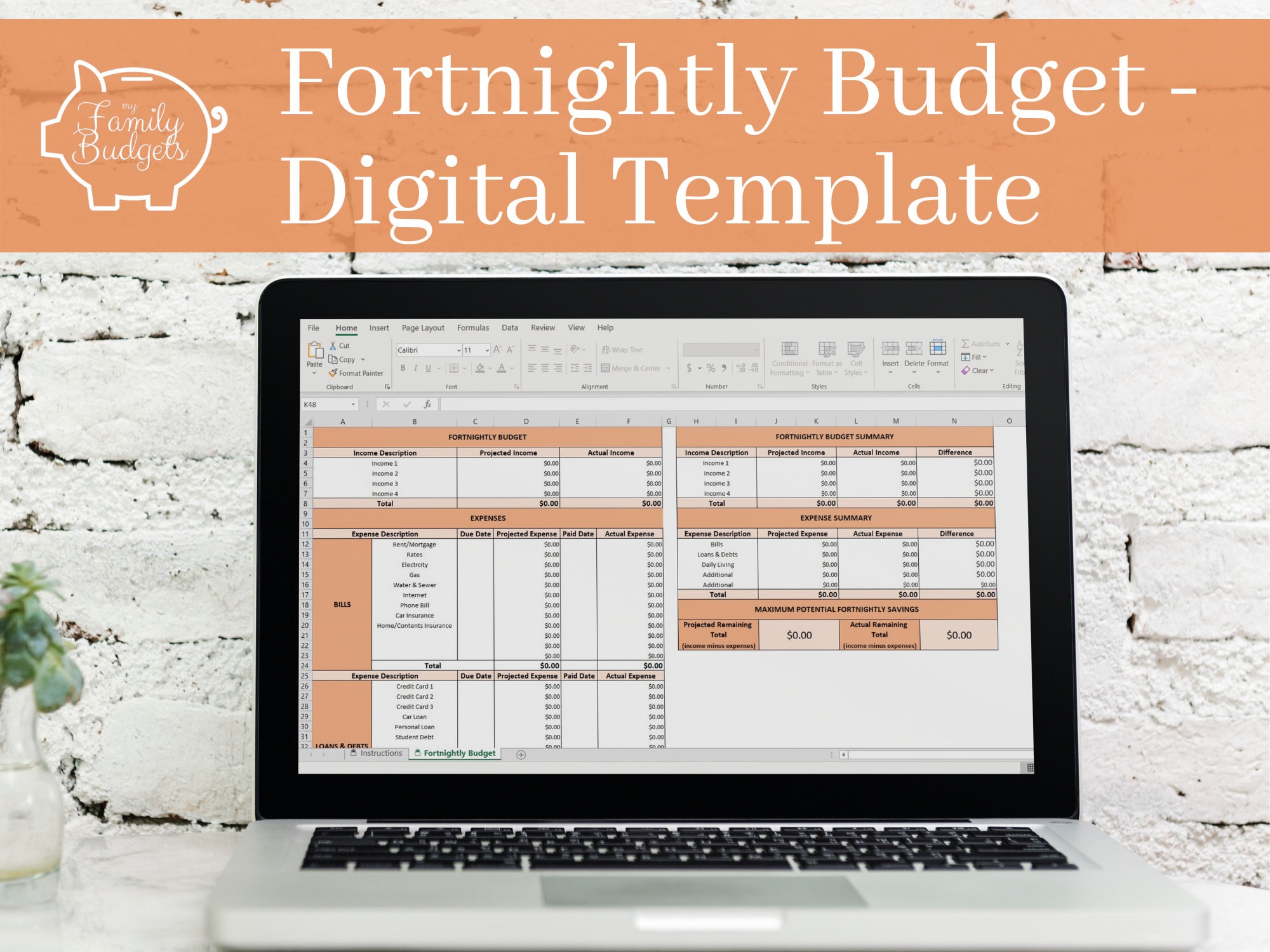 Fortnightly Budget Planner / Personal Budget Template / | Etsy