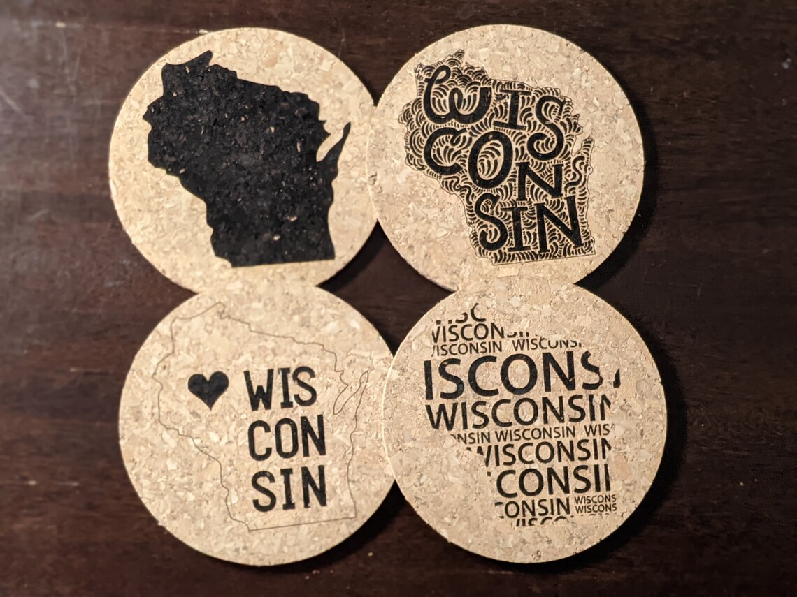 Wisconsin Coasters Cork Set of 4 Engraved Coasters Etsy