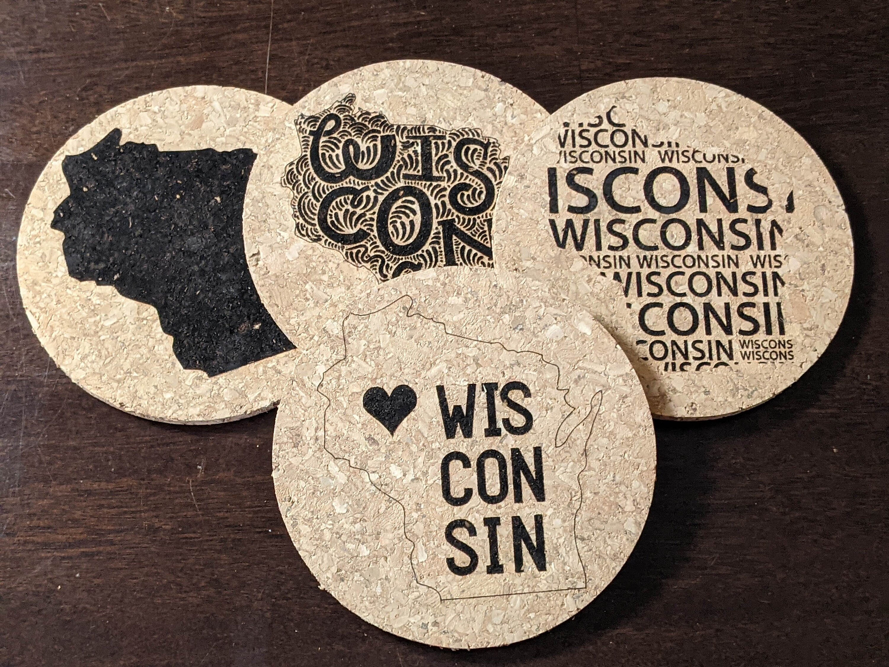 Wisconsin Coasters Cork Set of 4 Engraved Coasters Etsy