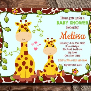 GIRAFFE Mom and baby Party Printable & Text Editable PDF File in Adobe Reader