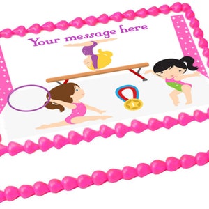 GYMNASTICS GIRLS edible cake topper image Birthday Party decoration