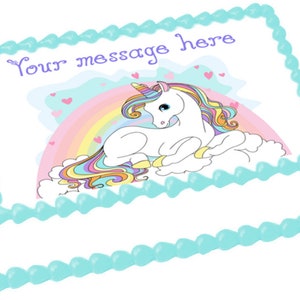 WHITE UNICORN RAINBOW edible cake topper image Birthday Party decoration